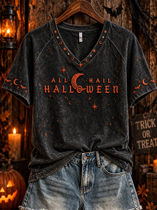 Women's Halloween Fun Pattern Printed Casual Short Sleeve T-shirt