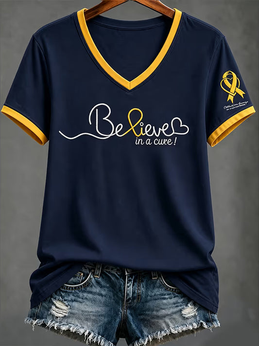 Women's Childhood Cancer Awareness Printed T-shirt