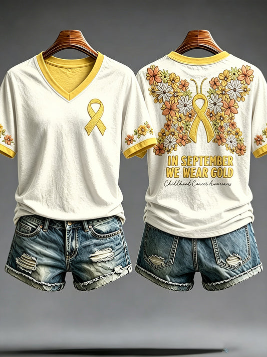 Women's Childhood Cancer Awareness Printed T-shirt