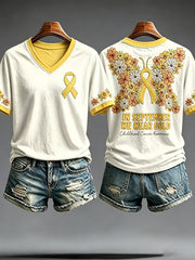 Women's Childhood Cancer Awareness Printed T-shirt
