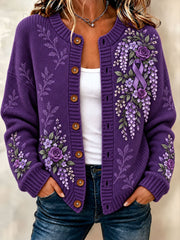 Women's Alzheimer's Disease Purple Floral Cardigan-Style Knit Jacket