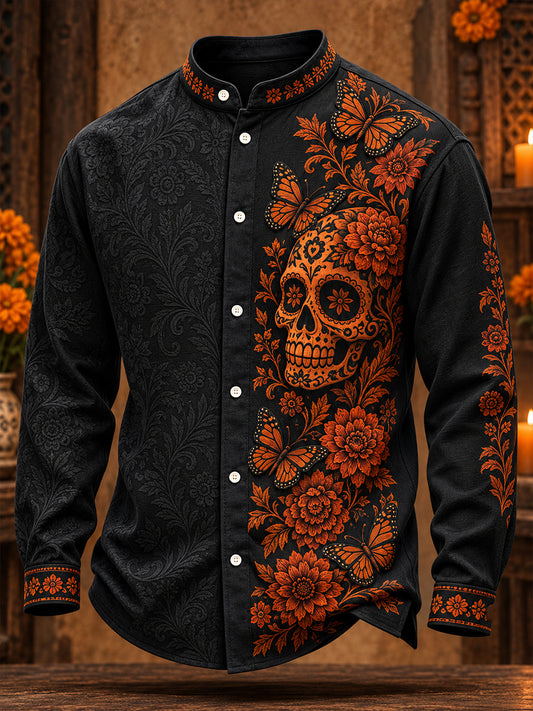 Men's Mexico Day of The Dead Floral Art Printed Shirt