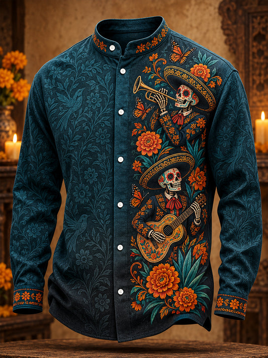 Men's Mexico Day of The Dead Floral Art Printed Shirt