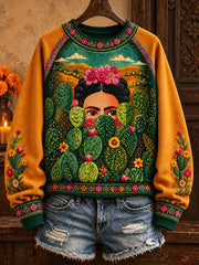 Women's Mexico Lele Doll Floral Art Printed Sweatshirt