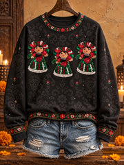 Women's Mexico Lele Doll Floral Art Printed Sweatshirt