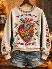 Women's Mexico Lele Doll Floral Art Printed Sweatshirt