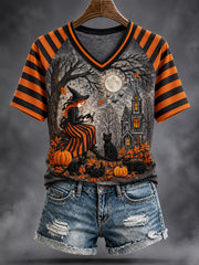 Women's Halloween Witches Art Printed T-shirt