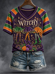 Women's Halloween Witches Art Printed T-shirt