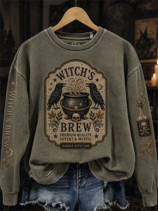 Women's Vintage Halloween Witch's Brew Gothic Print Sweatshirt