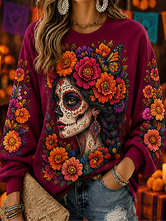 Women's Day of the Dead theme pattern printed casual sweatshirt