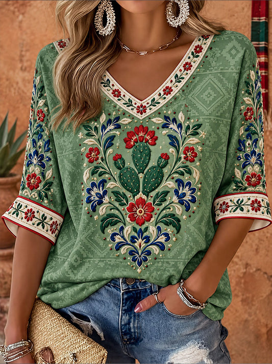 Women's Mexico Flag Floral Art Printed T-Shirt