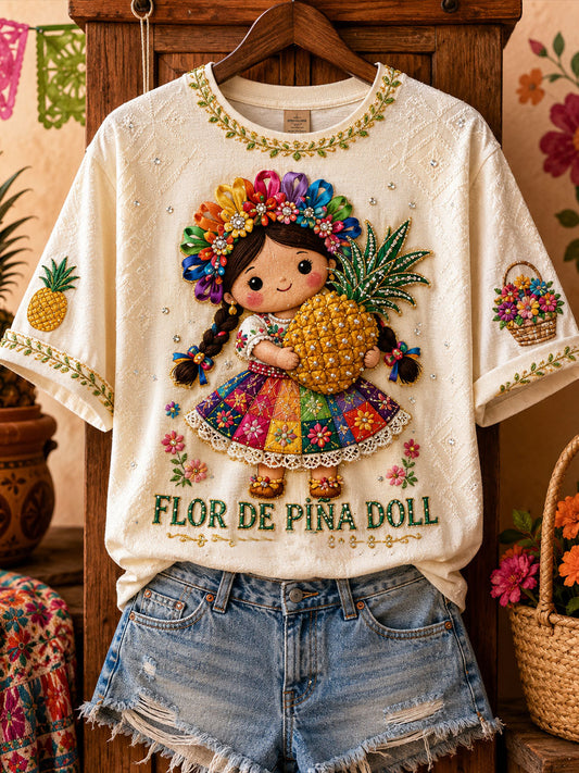 Women's Mexico Folk Floral Art Printed T-Shirt