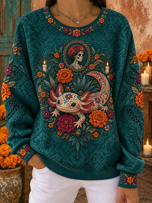 Women's Mexico Day of The Dead Floral Art Printed Sweatshirt