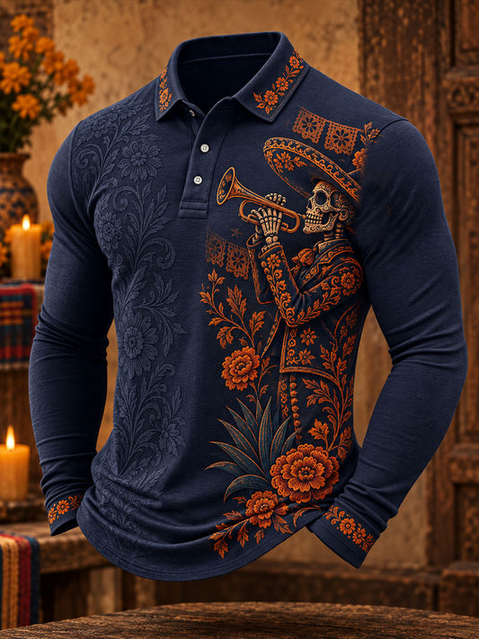 Men's Mexico Day of The Dead Floral Art Printed Casual Tops