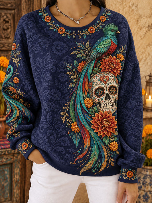Women's Mexico Day of The Dead Floral Art Printed Sweatshirt