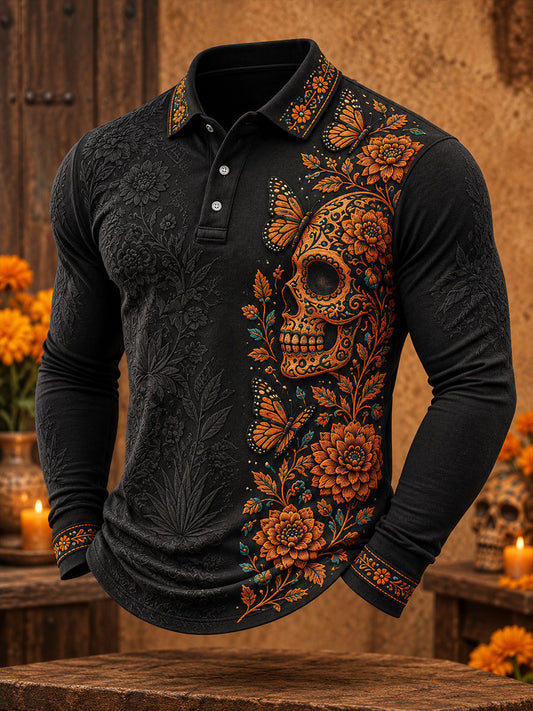 Men's Mexico Day of The Dead Floral Art Printed Casual Tops