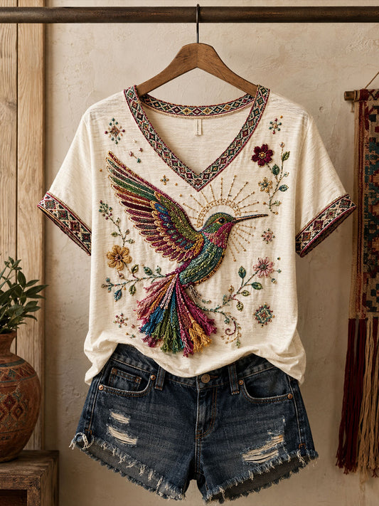 Women's Mexico Folk Floral Art Printed T-Shirt