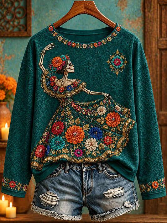 Women's Mexico Day of The Dead Floral Art Printed T-shirt
