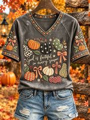 Women's "God Is Faithful in Every Season" V-Neck T-Shirts