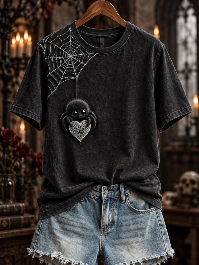 Women's Halloween Cute Spider & Spiderweb Print short-sleeved T-shirt