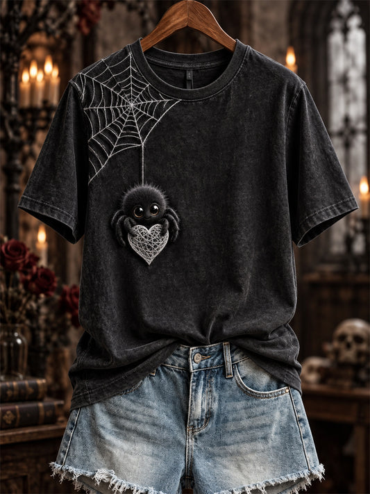 Women's Halloween Cute Spider & Spiderweb Print short-sleeved T-shirt