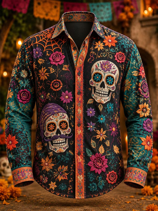 Men's Mexico Day of The Dead Art Print Casual Shirt