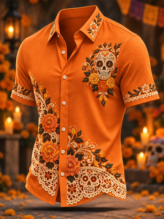 Men's Mexico Day of The Dead Art Print Casual Shirt