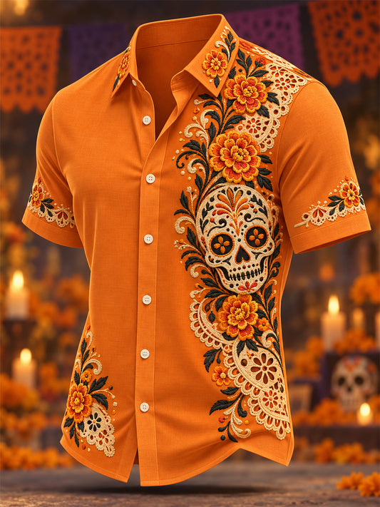 Men's Mexico Day of The Dead Art Print Casual Shirt