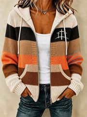 Women's Christian Art Cross Pattern Cozy Knit Hooded Cardigan