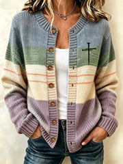 Women's Christian Art  Cross Pattern Cozy Knit Cardigan