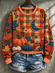 Women's Autumn Maple Leaf Pumpkin Regular Sweatshirt