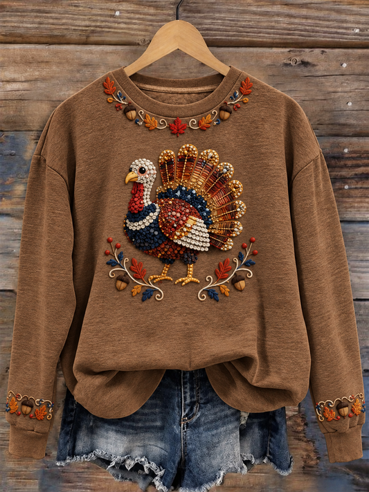 Women's Thanksgiving turkey print Regular Sweatshirt