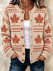 Women's Autumn Maple Leaf Cardigan-Style Knit Jacket