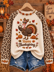 Women's Thanksgiving turkey print raglan sleeve sweatshirt