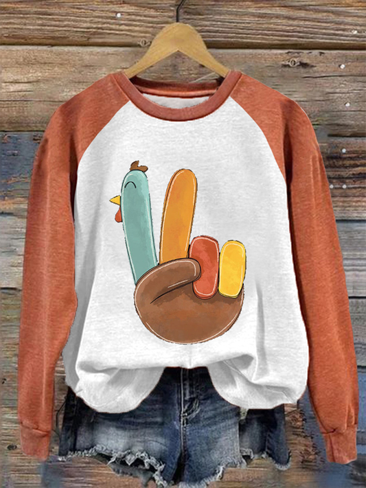 Women's Thanksgiving turkey print raglan sleeve sweatshirt