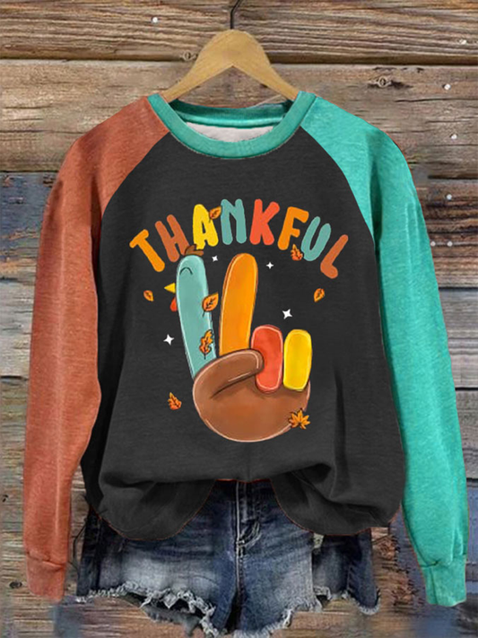 Women's Thanksgiving turkey print raglan sleeve sweatshirt