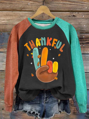 Women's Thanksgiving turkey print raglan sleeve sweatshirt
