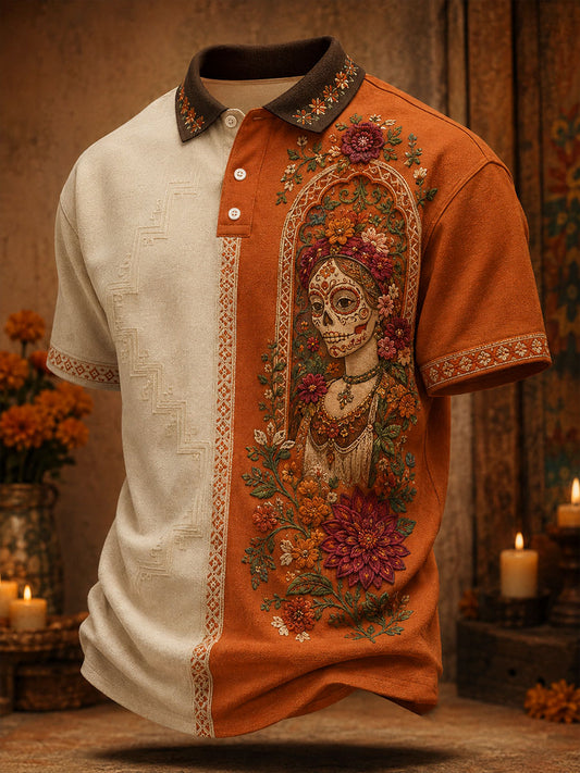 Men's Mexico Day of The Dead Floral Art Printed Casual Tops