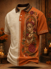 Men's Mexico Day of The Dead Floral Art Printed Casual Tops