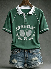 Women's SERVE THE LORD slogan pattern printed polo T-shirt
