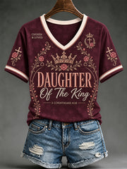 Women's Christian Daughter of the King "Chosen Loved Redeemed" V-neck Short Sleeve T-shirt
