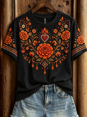 Women's Day of the Dead Mexican Marigolds Floral Print short-sleeved T-shirt
