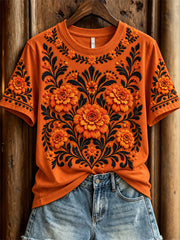 Women's Day of the Dead Mexican Marigolds Floral Print short-sleeved T-shirt