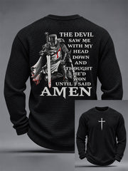 Men's The Devil Saw Me With My Head Down Thought He'd Won Until I Said Amen Print Waffle Long Sleeve T-Shirt