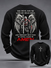 Men's The Devil Saw Me With My Head Down Thought He'd Won Until I Said Amen Print Waffle Long Sleeve T-Shirt
