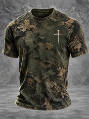 Men's Retro Christian Cross Short Sleeve T-shirt