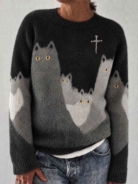 Women's Faith Cat Art Print Casual Sweater