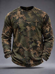 Men's Retro Christian Cross Waffle Sweatshirt
