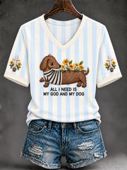Women's Christian All I Need Is My God and My Dog V-neck Short Sleeve T-shirt