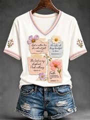 Women's Christian Faith & Flowers  V-neck Short Sleeve T-shirt